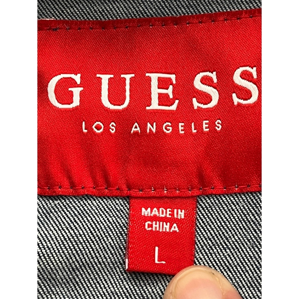 Guess Los Angeles Womens Logo Print Denim Trucker Jacket Blue Medium Wash Large - Picture 2 of 7